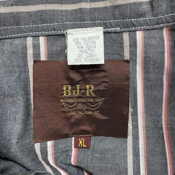 Vintage BJ- R Western Shirt Mens Extra Large Gray Stripe Long Tail Form Fit - Picture 4 of 5
